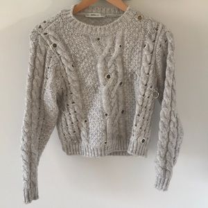 Zara Knit | sweater grey, soft, with sicker embellishments and rings.